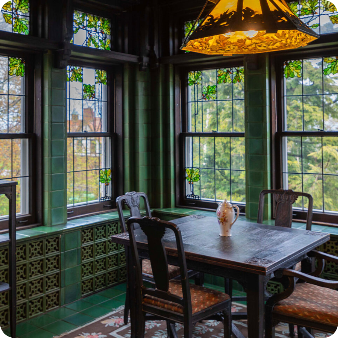 Photo of a dark green room inside the Glensheen Mansion in Duluth MN